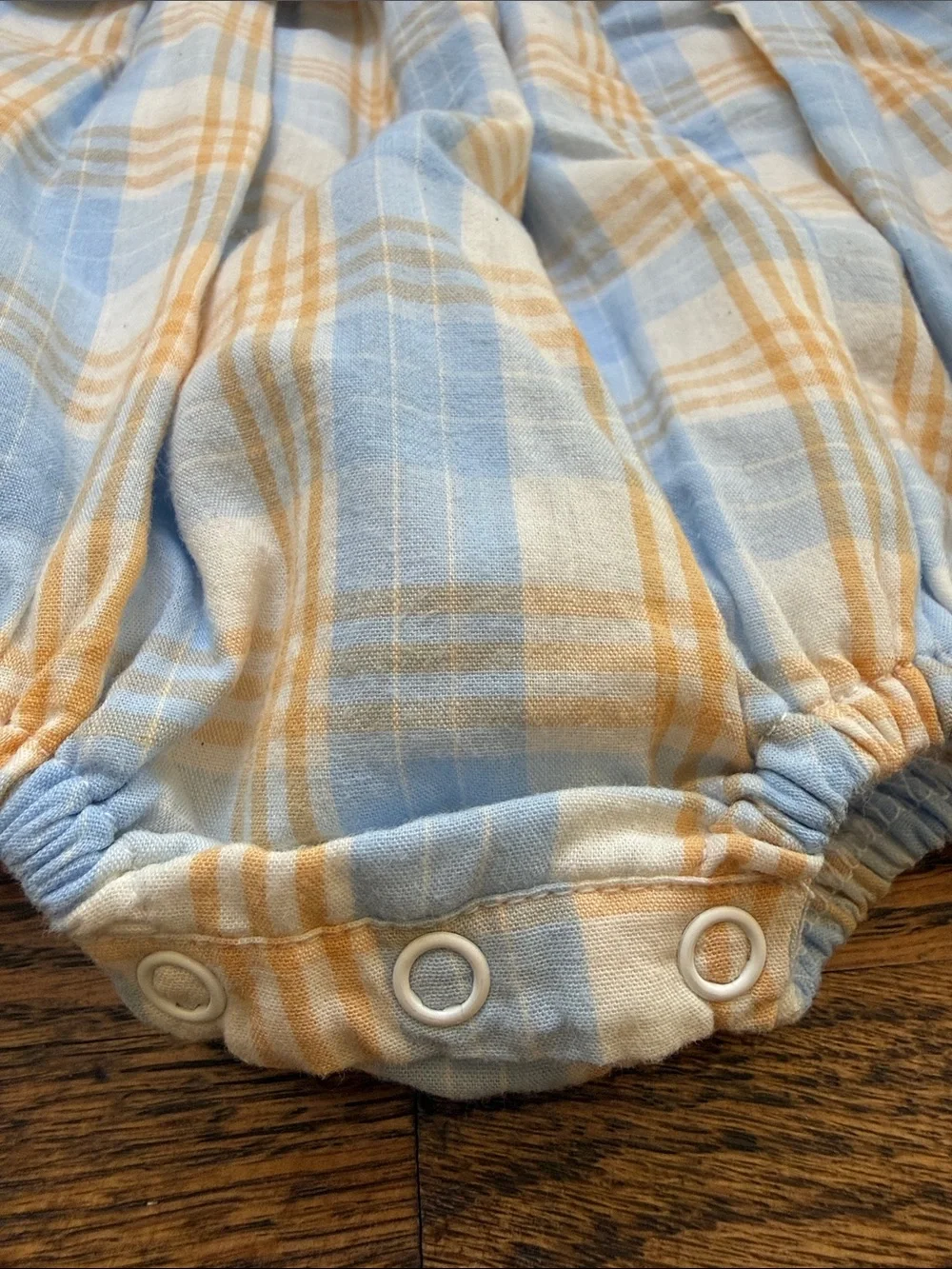 Plaid Blue & Orange Pumpkin-Embroidered Baby One-Piece
